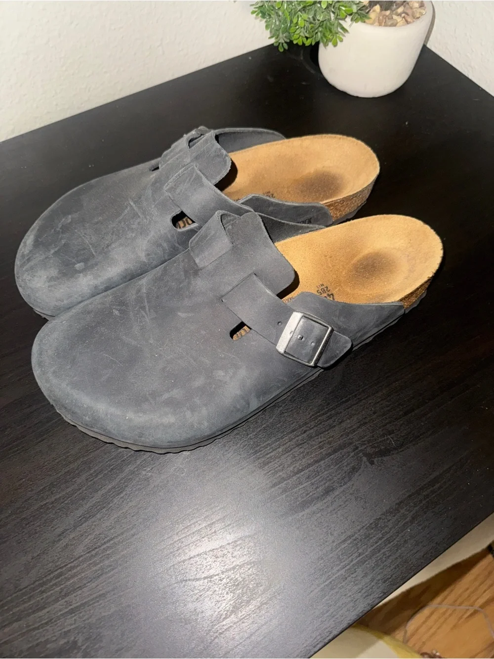 Birkenstock Clogs leather Charcoal with Buckle
